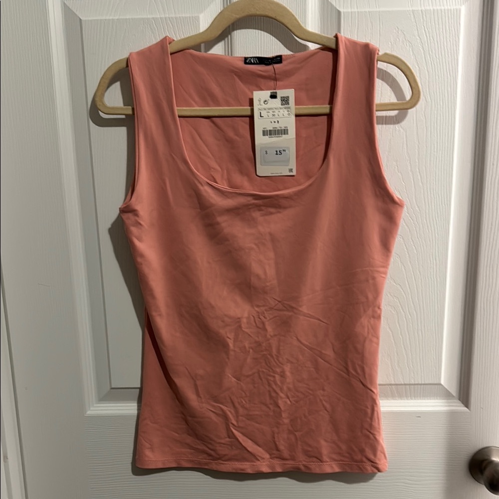 Zara Pink Fitted Sleeveless Tank Top